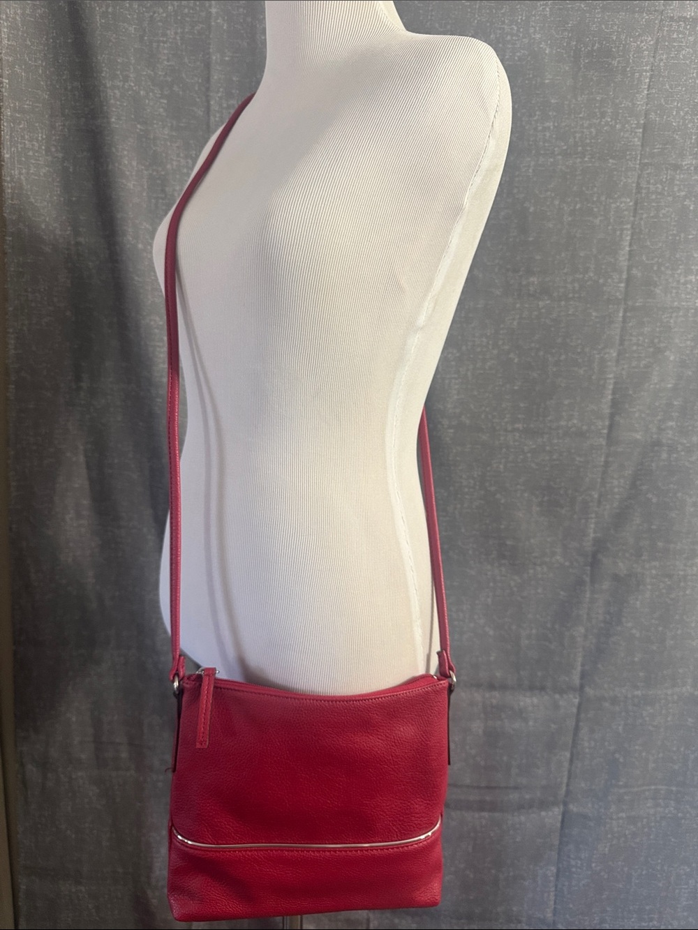 Worthington woman Compact Red Leather Crossbody with Front Zip Accent